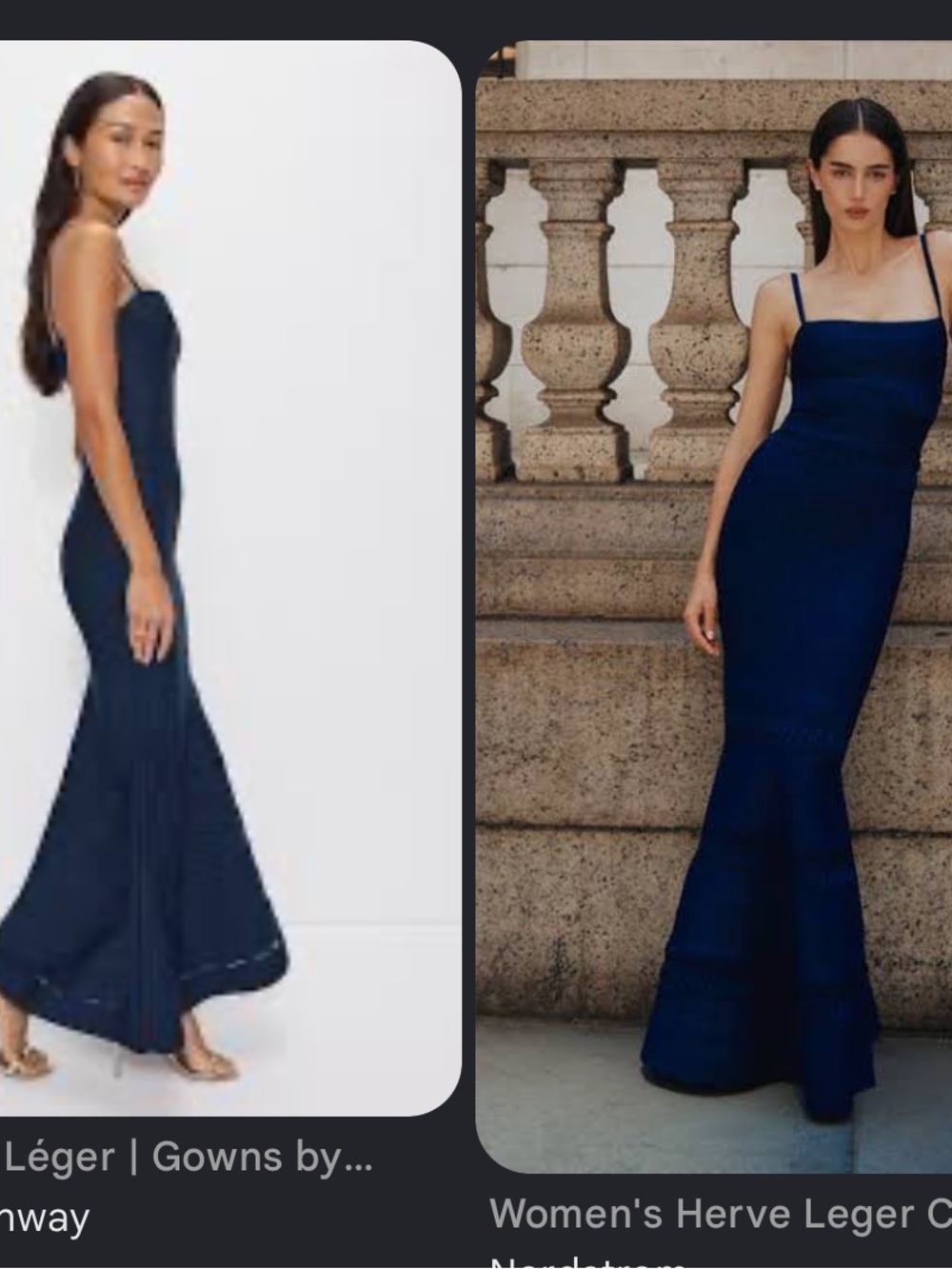 Herve Leger Sara Classic Blue Double-Strap Gown Dress sz Large
